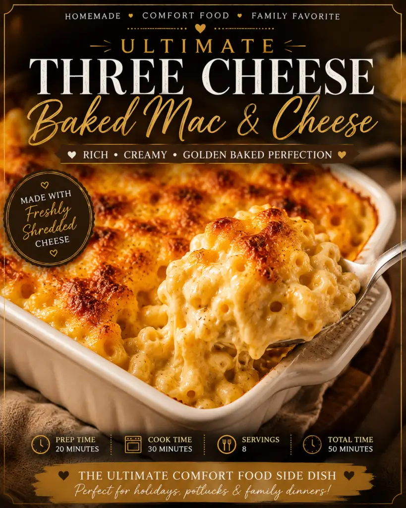 Ultimate Three Cheese Baked Mac & Cheese