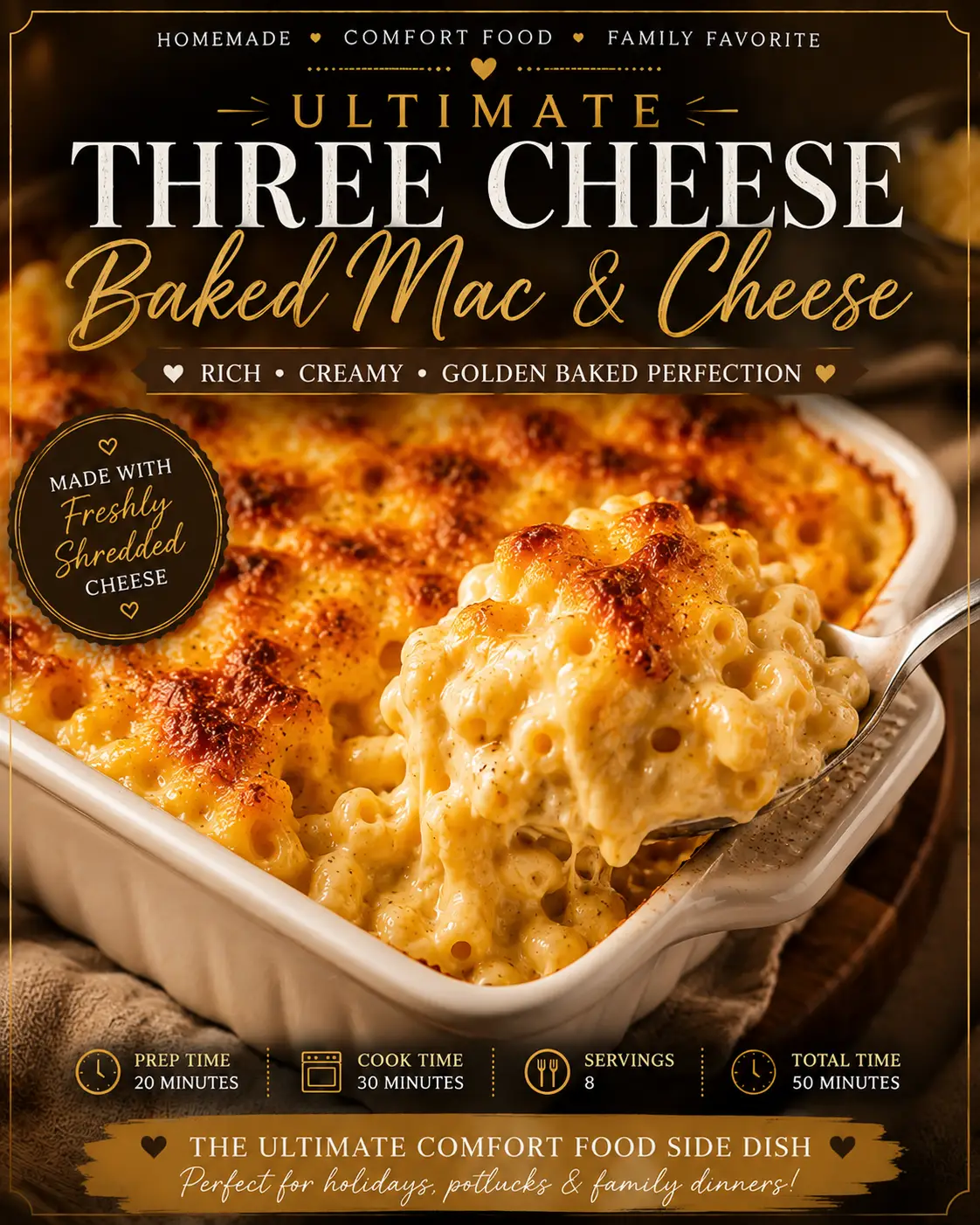 Ultimate Three Cheese Baked Mac & Cheese
